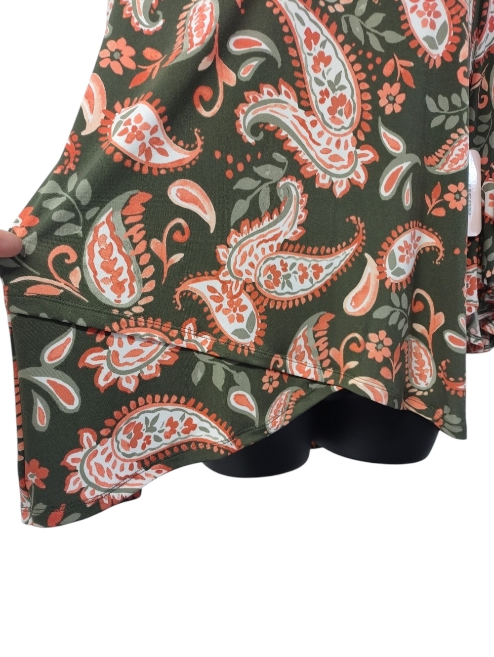 NWT Allison Daley Petites PM Green Orange Paisley V-Neck Ruffle Sleeve Blouse - Picture 5 of 8